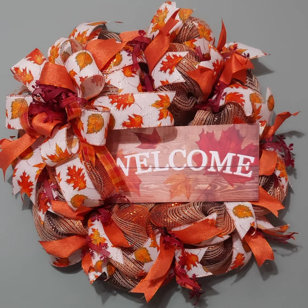 Festive Autumn Wreath with Orange and Brown Leaves